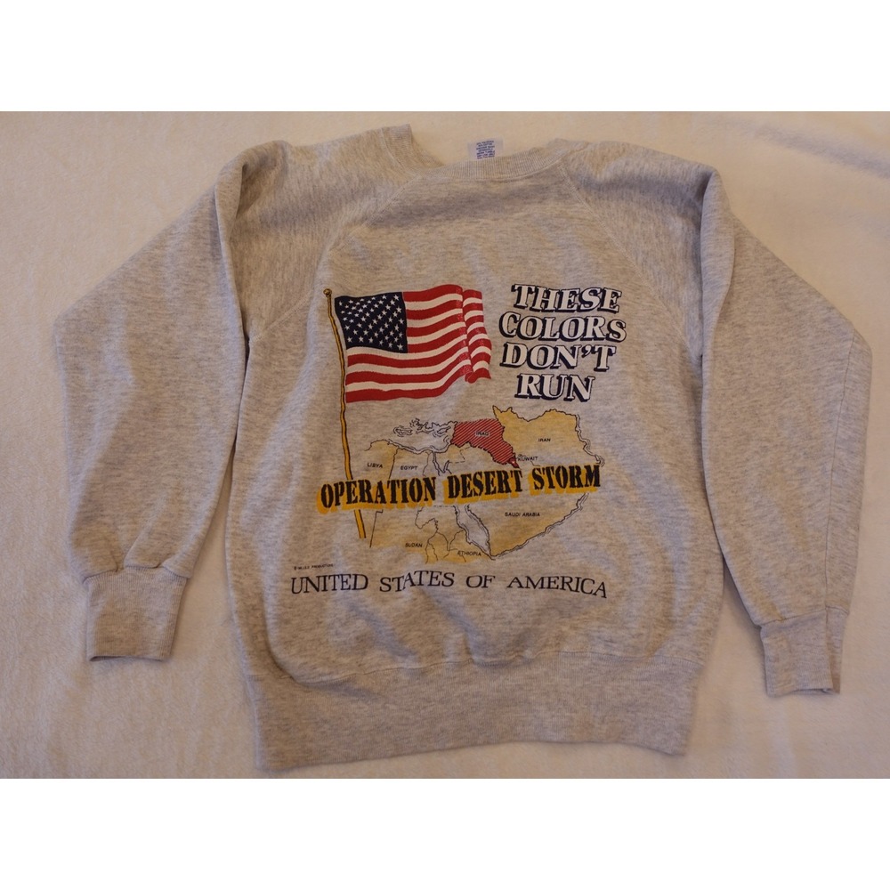 VTG 90s Operation Desert Storm These Colors Don't Run Sweatshirt Men's Med Gray‎